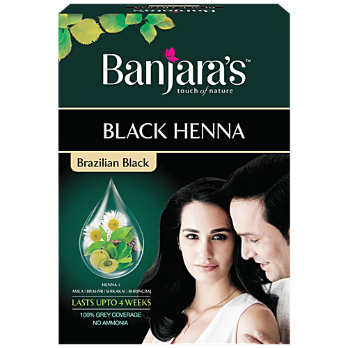 Banjara's Black Henna Brazilian Black Hair Color Powder 54g (9g x 6 Pack)